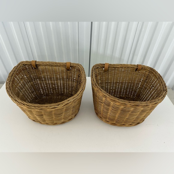 Other - Wicker Bicycle Baskets with Leather Straps - Pair
